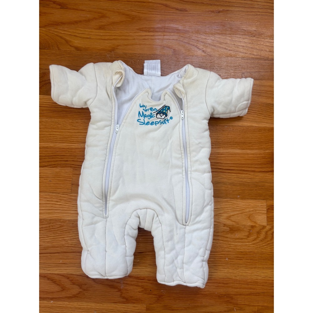 Baby Merlin's Magic Sleepsuit Small 3-6 Months 12-18 lbs Cream Quilted Cotton